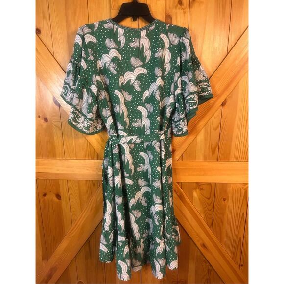 Max Studio Floral Green Ruffle Crepe High Low Tie Wrap Dress NWT Size Large (597 - Picture 6 of 9